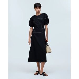 Madewell Puff-Sleeve Drop-Waist Midi Dress in True Black Size 0 NWT